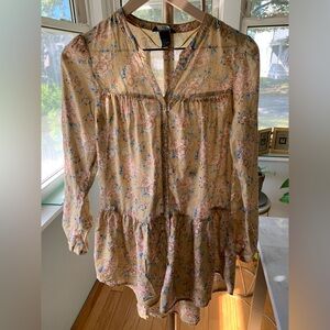 H&M Floral Tiered Blouse/Shirt Dress Lightweight 100% Cotton Button US 6